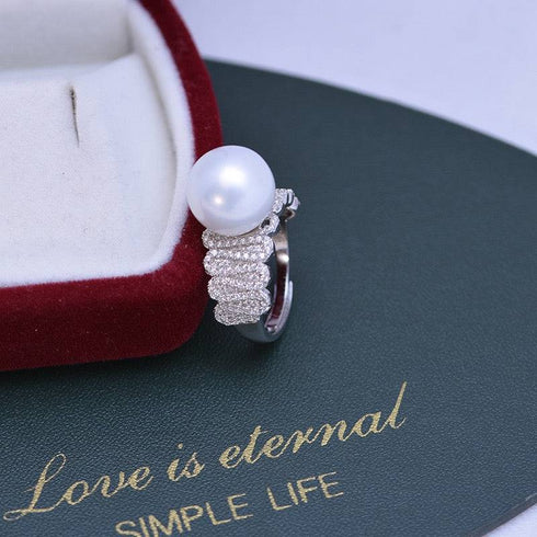 11-12mm Freshwater Pearl & Liz CZ Wide Ring - House Of Pearls
